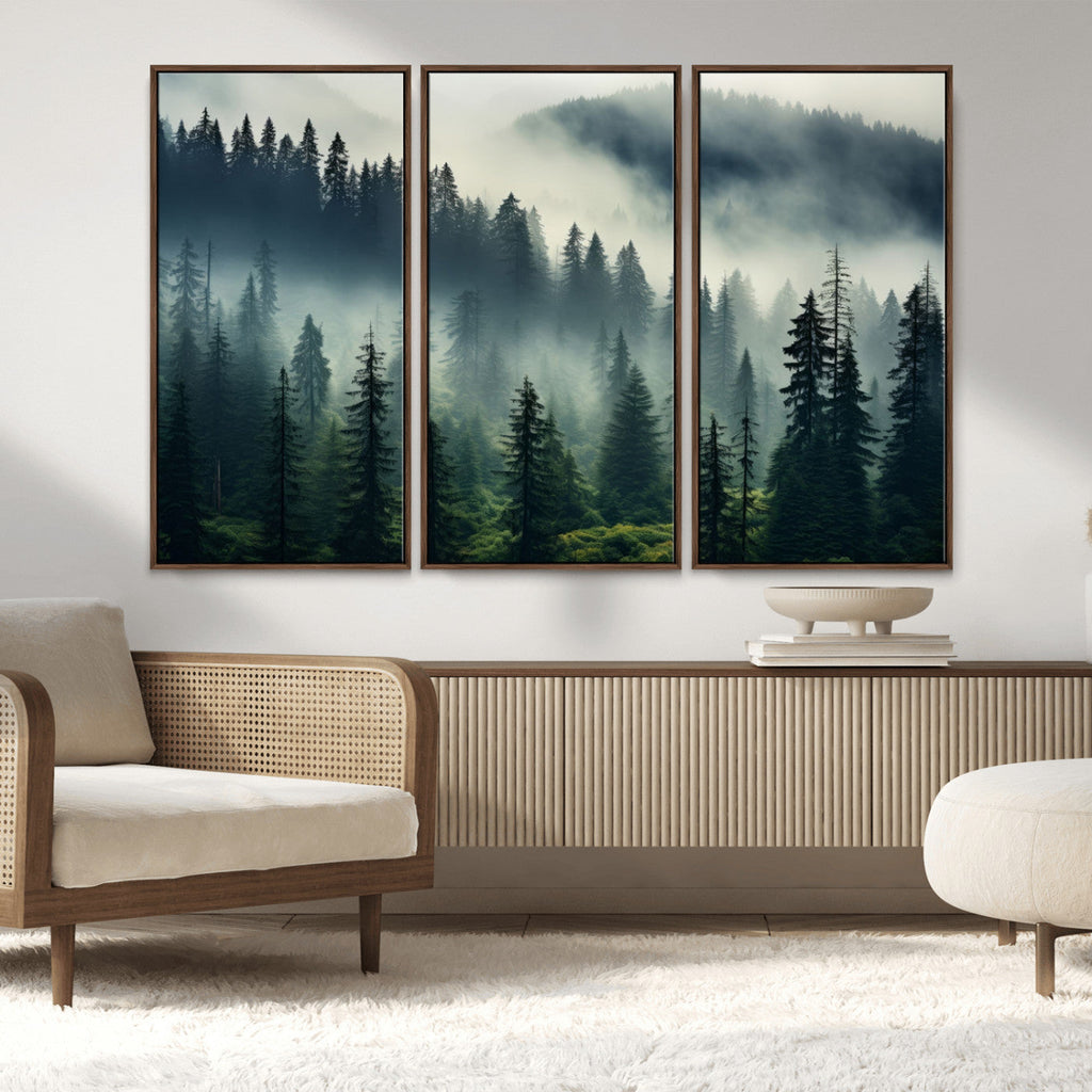 Captivating Misty Forest Wall Art, Foggy and Serene Atmosphere Canvas Print