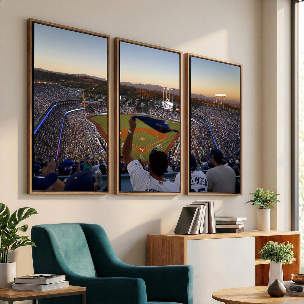 Dodger Stadium Sunset Game Triple Canvas Wall Art, Los Angeles Dodgers MLB Match