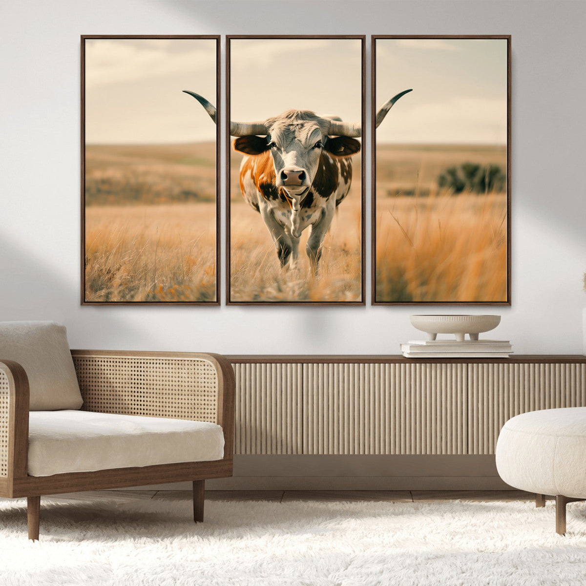 Texas Cow Wall Art Canvas Print for Farm House Wall Decor