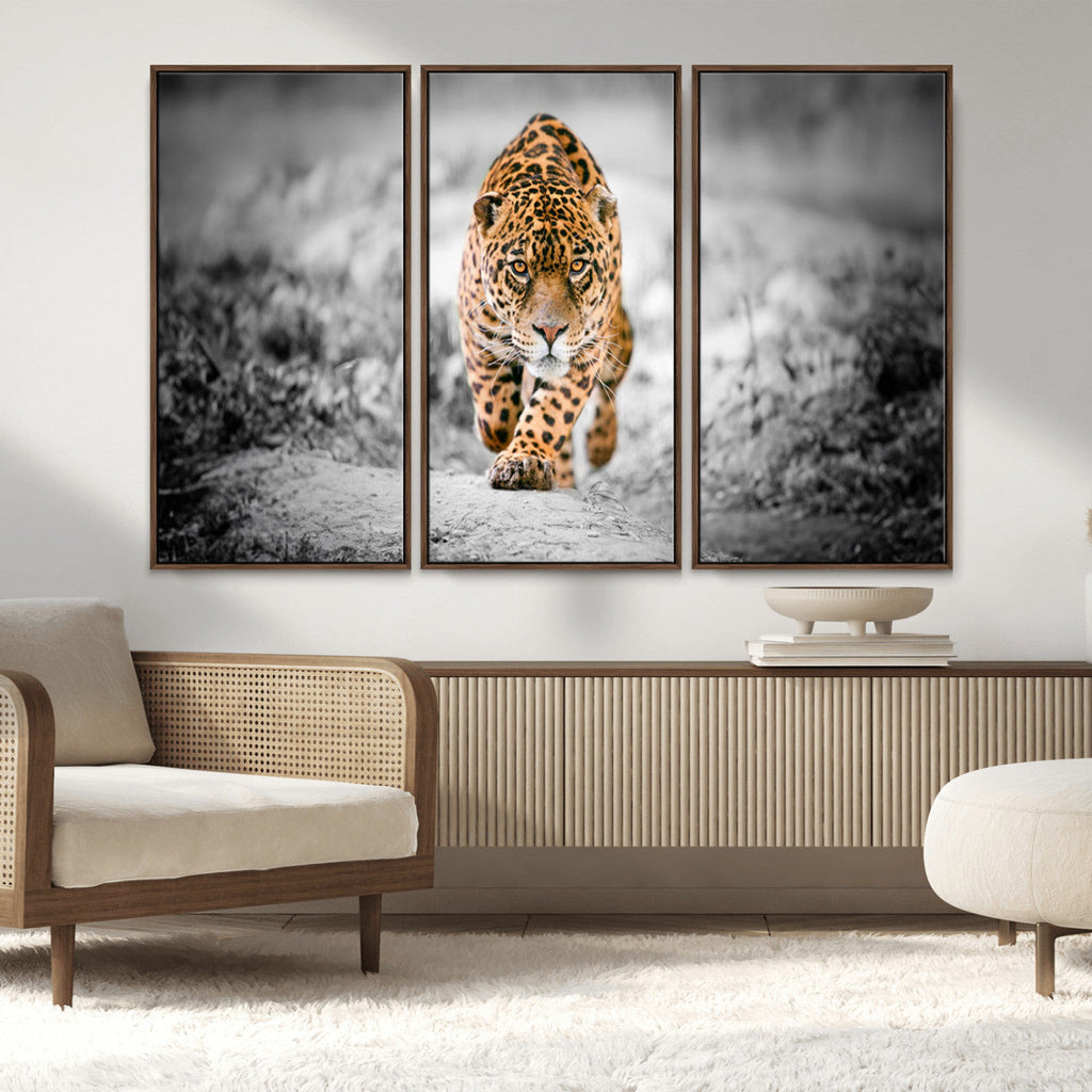 Jaguar Wall Art Canvas Print, Majestic Big Cat in Focused Pursuit