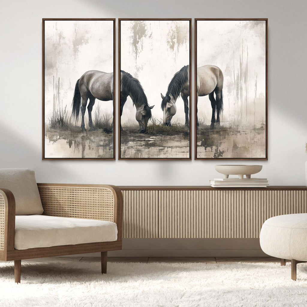 Chinese Ink Style Vintage Horses Wall Art Canvas Print