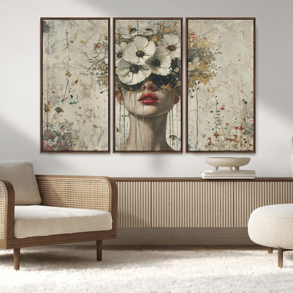 Abstract Floral Women Pastel Wall Art Canvas Print