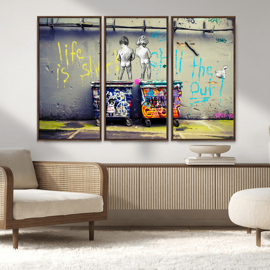 Banksy Life is Short Wall Art, Iconic Graffiti Street Art Canvas Print