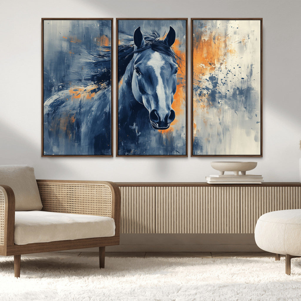 Abstract Blue Horse Wall Art Print Canvas | Western Horse Wall Art for Farmhouse Decor
