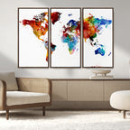 Colorful World Map Canvas Wall Art Print, Contemporary Global Map Artwork