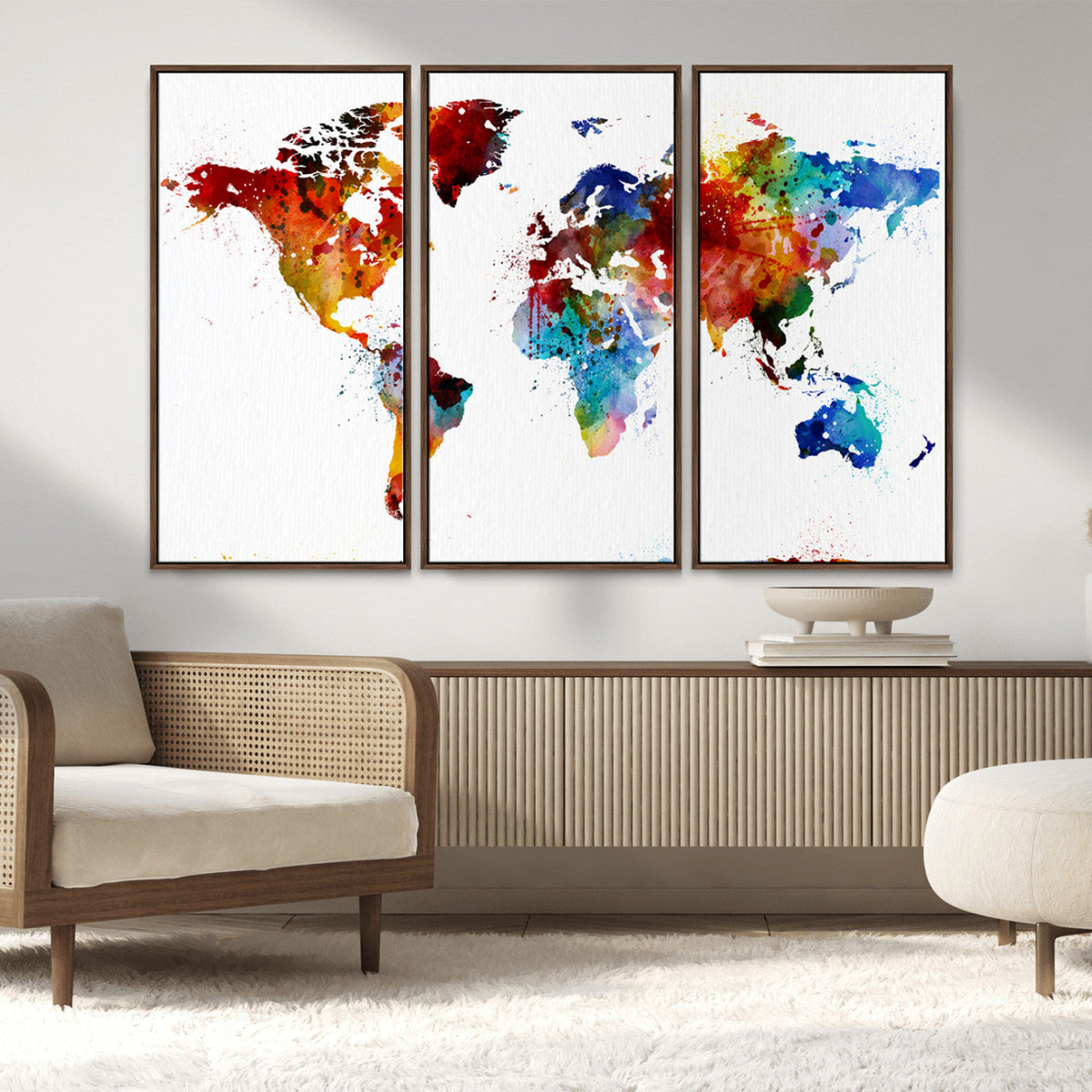 Colorful World Map Canvas Wall Art Print, Contemporary Global Map Artwork