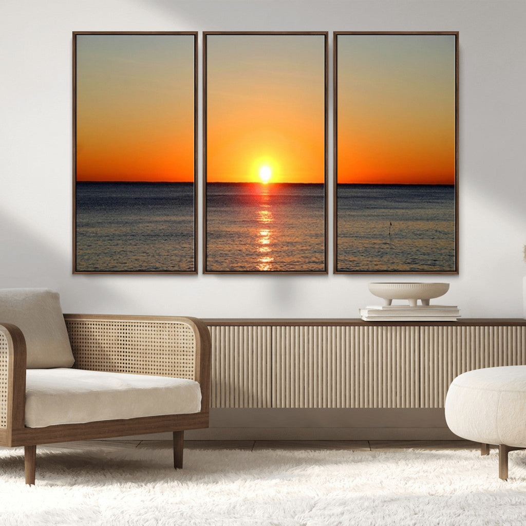 Golden Horizon Sunset Over Ocean Wall Art Canvas Print | Tropical Beach Canvas
