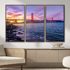 Golden Gate Bridge Wall Art Canvas Print, Framed San Francisco Sunset Landmark