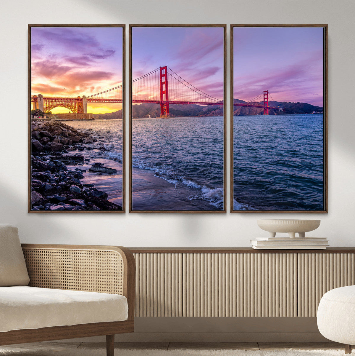 Golden Gate Bridge Wall Art Canvas Print, Framed San Francisco Sunset Landmark