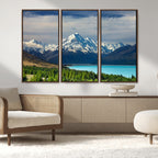 Mount Cook and Lake Pukaki Canvas Wall Art Print | Majestic Snow Capped Peaks