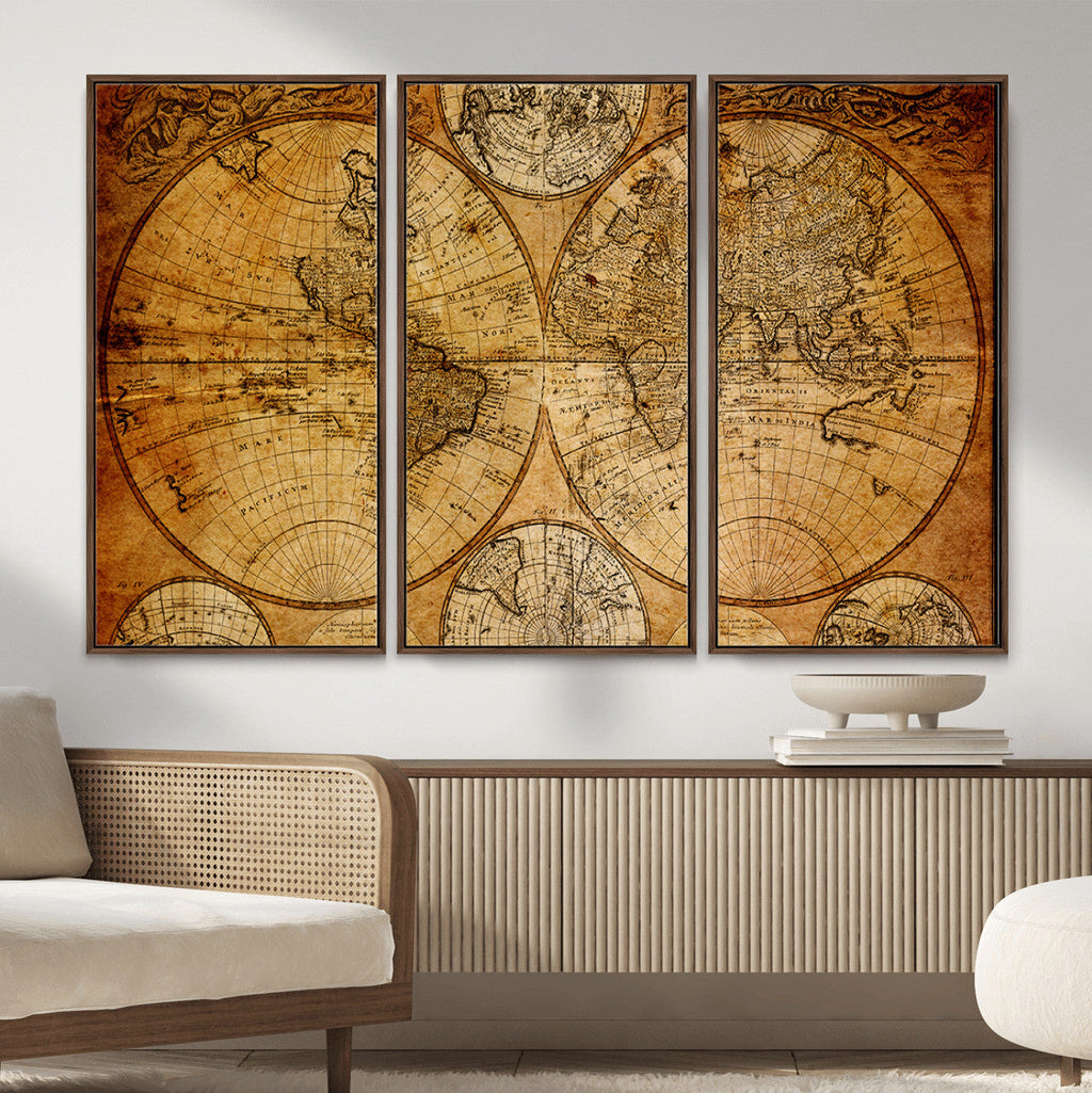 Vintage World Map Canvas Print | Antique Push Pin Travel Map