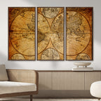 Vintage World Map Canvas Print | Antique Push Pin Travel Map