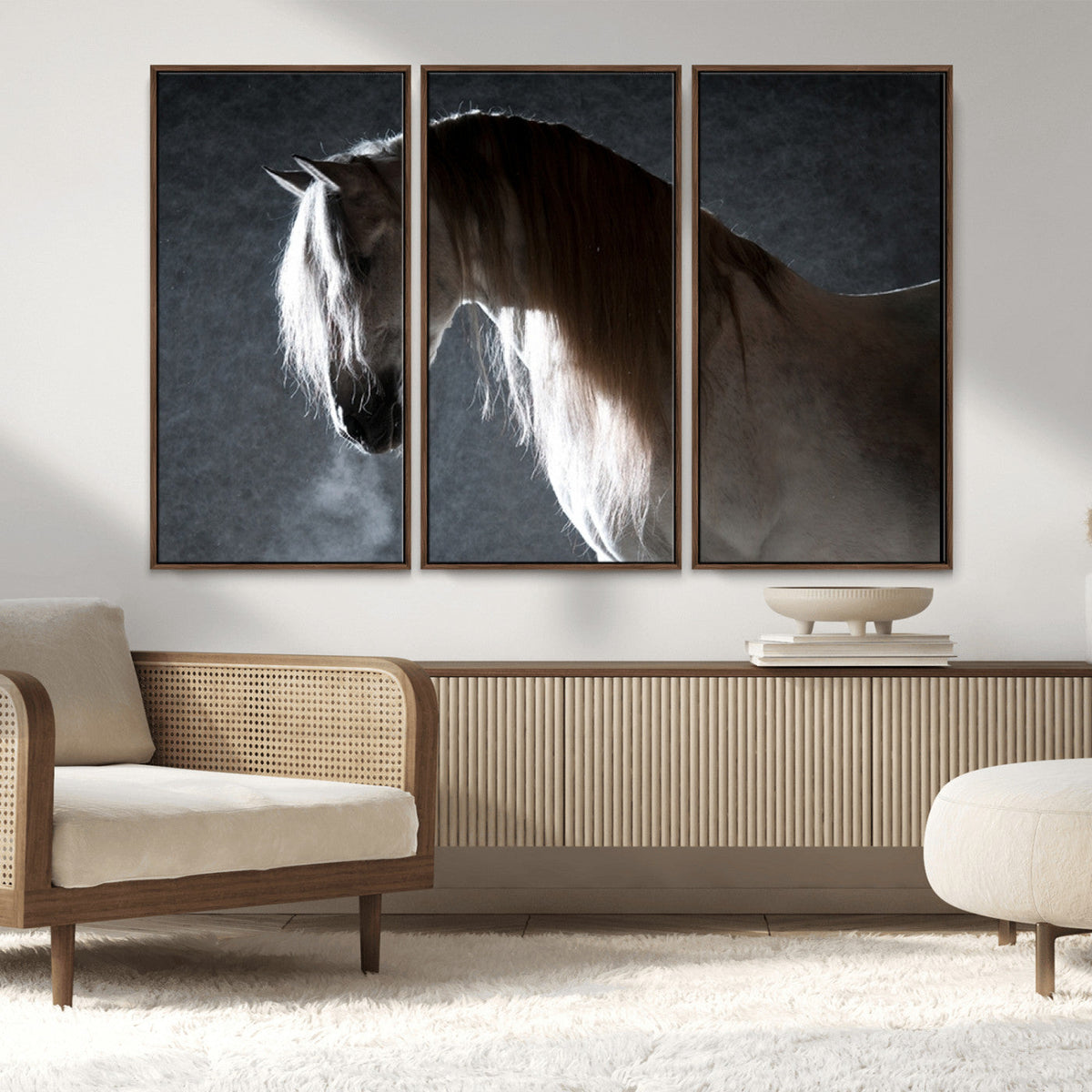 Large Wall Art Cream Colored Horse on Grey Background Canvas