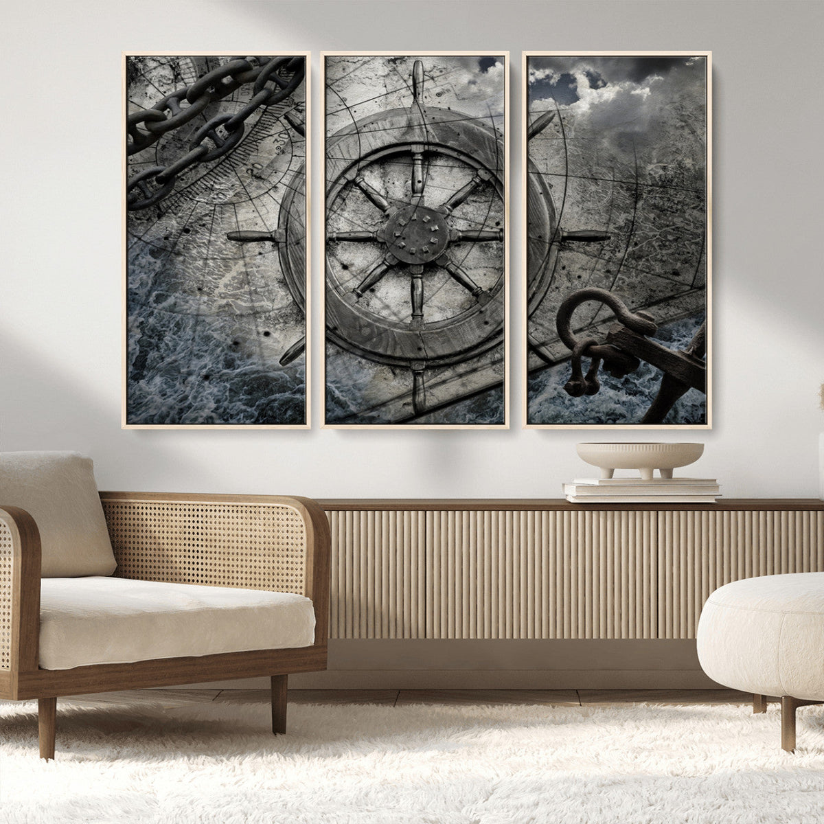Ship Steering Wheel Vintage Wall Art Canvas Print