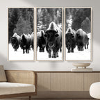 Bison Herd in Snow Wall Art Canvas Print | Rustic Western Bison Wall Art for Living Room and Farmhouse Decor
