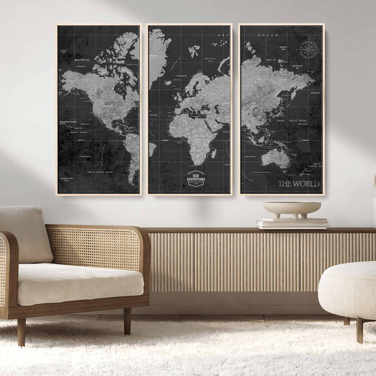 World Map Canvas Print, Detailed Map of the World Wall Art for Home or Office