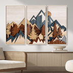 Rustic Abstract Wood Panel Effect Canvas | Mountain Range Top Wood Wall Art Canvas Print