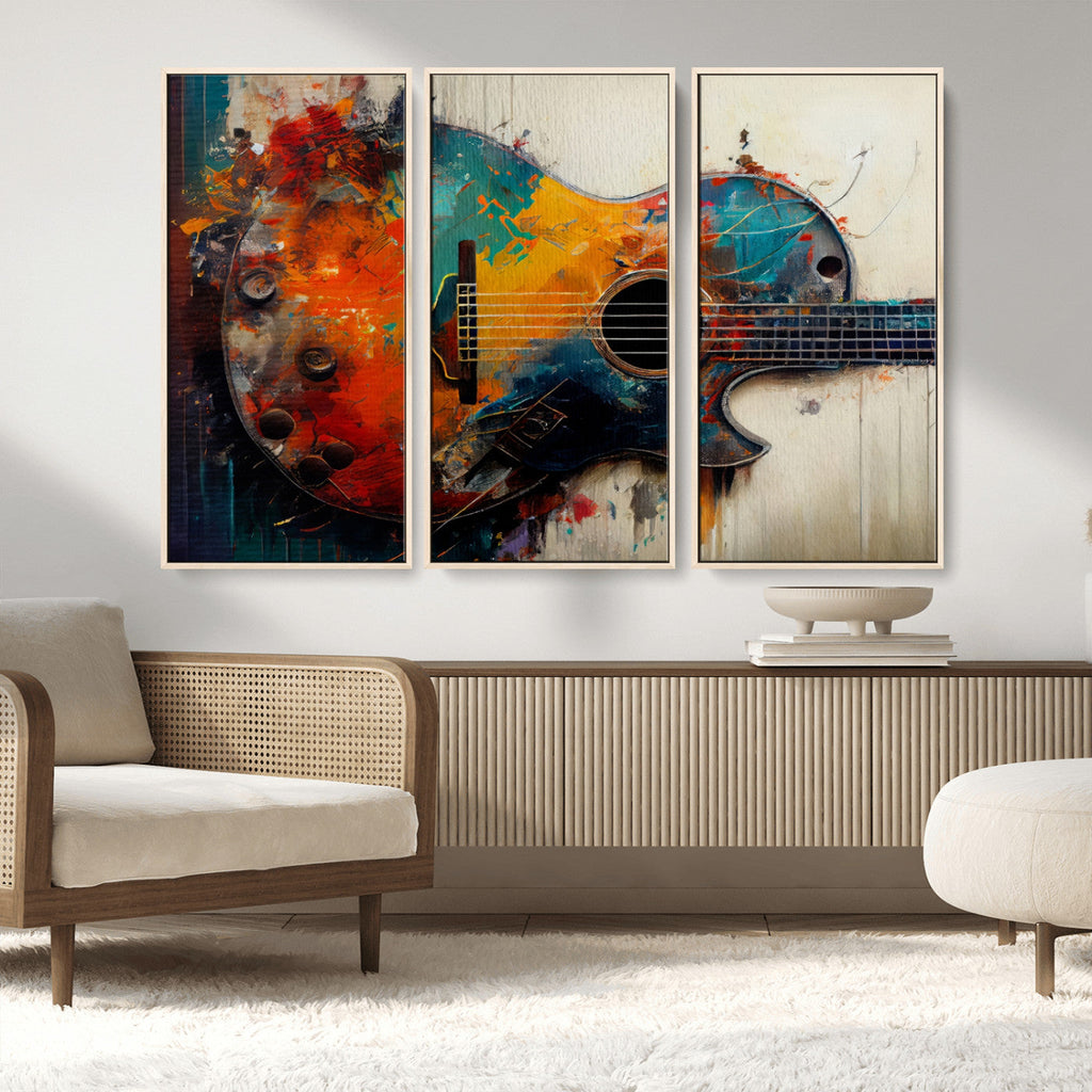 Abstract Guitar Wall Art Canvas | Vibrant Music-Inspired Art for Living Room or Studio