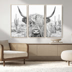 Rustic Charm, Cow Longhorn Black White Bighorn Wall Art