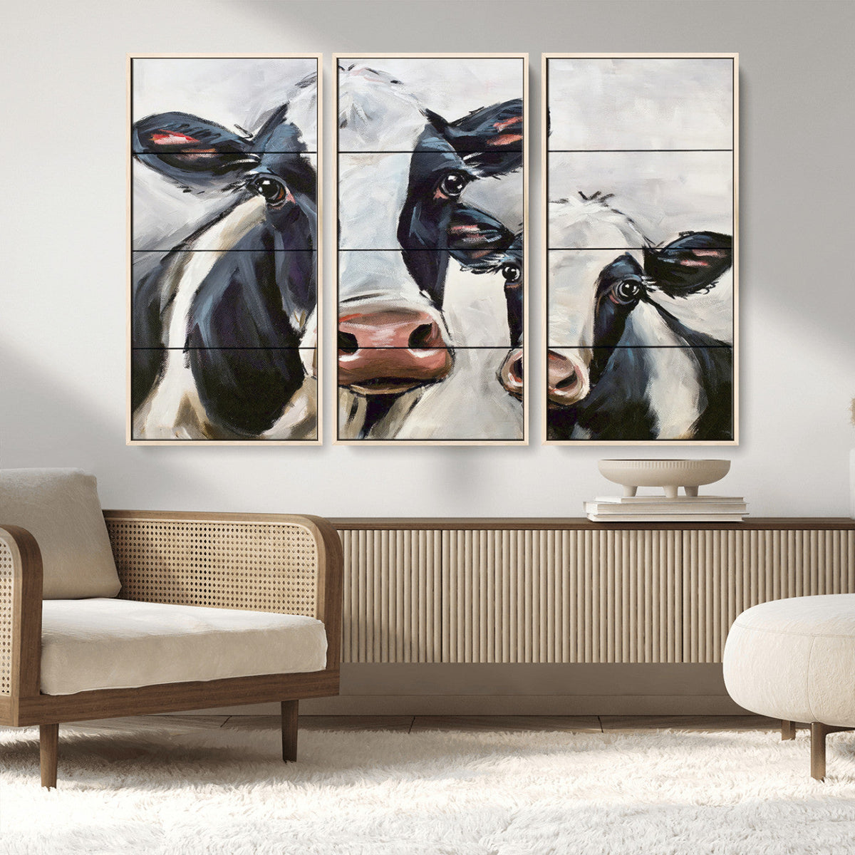 Vintage Baby and Mom Cattle Wall Art Canvas Print