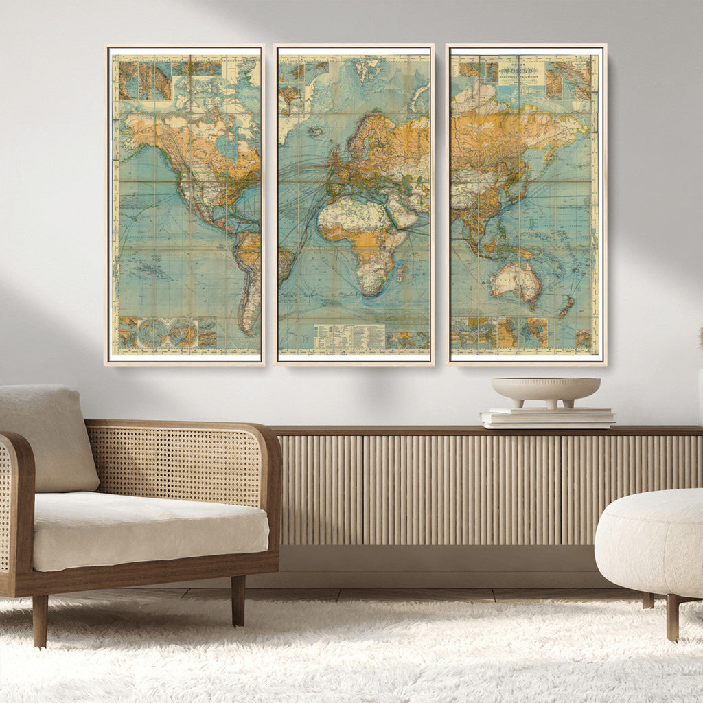 Push Pin World Map Canvas Print | Travel Tracker Wall Art for Couples