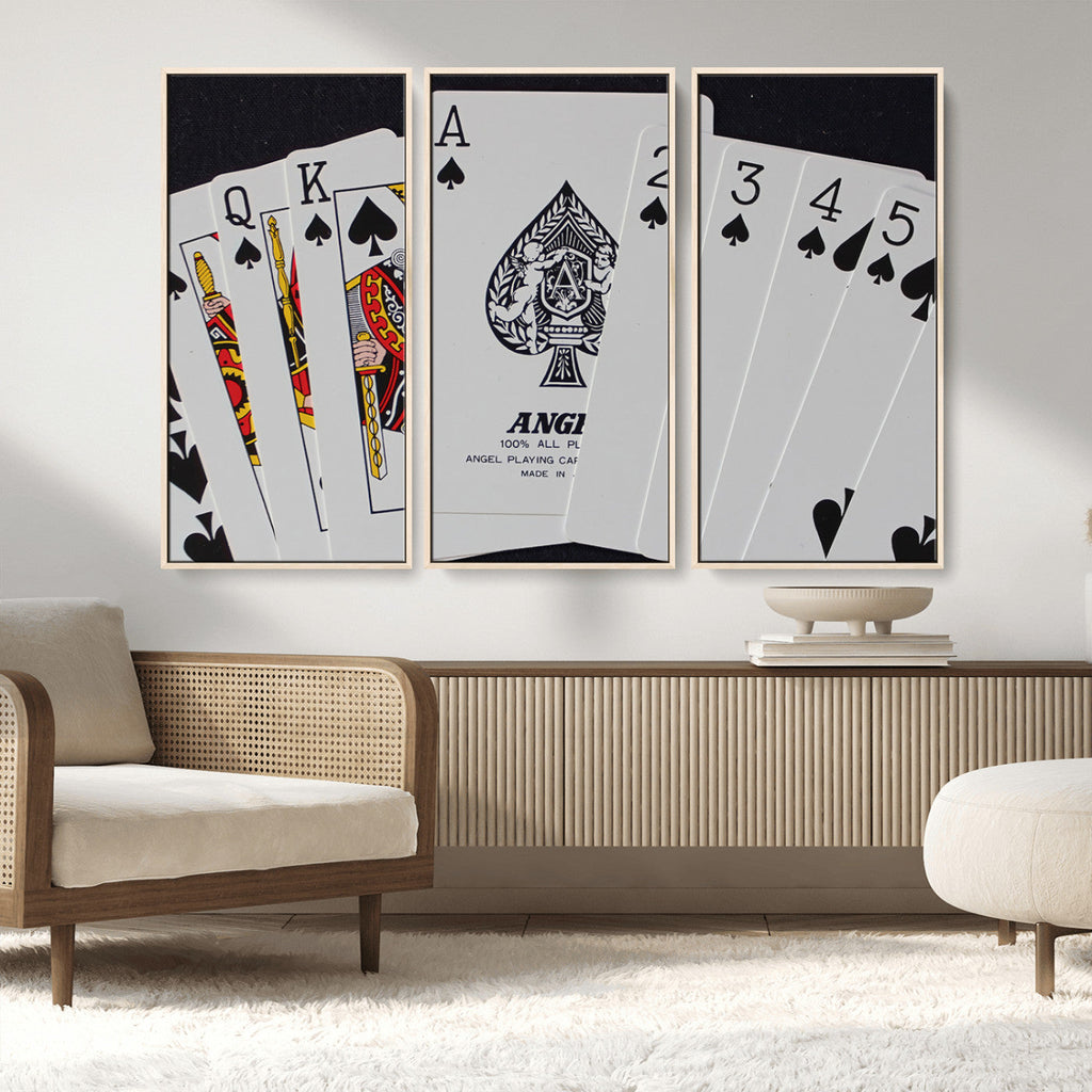 Poker Wall Art - Playing Cards Canvas Wall Art Print - Ace of Spades and Royal Flush Design