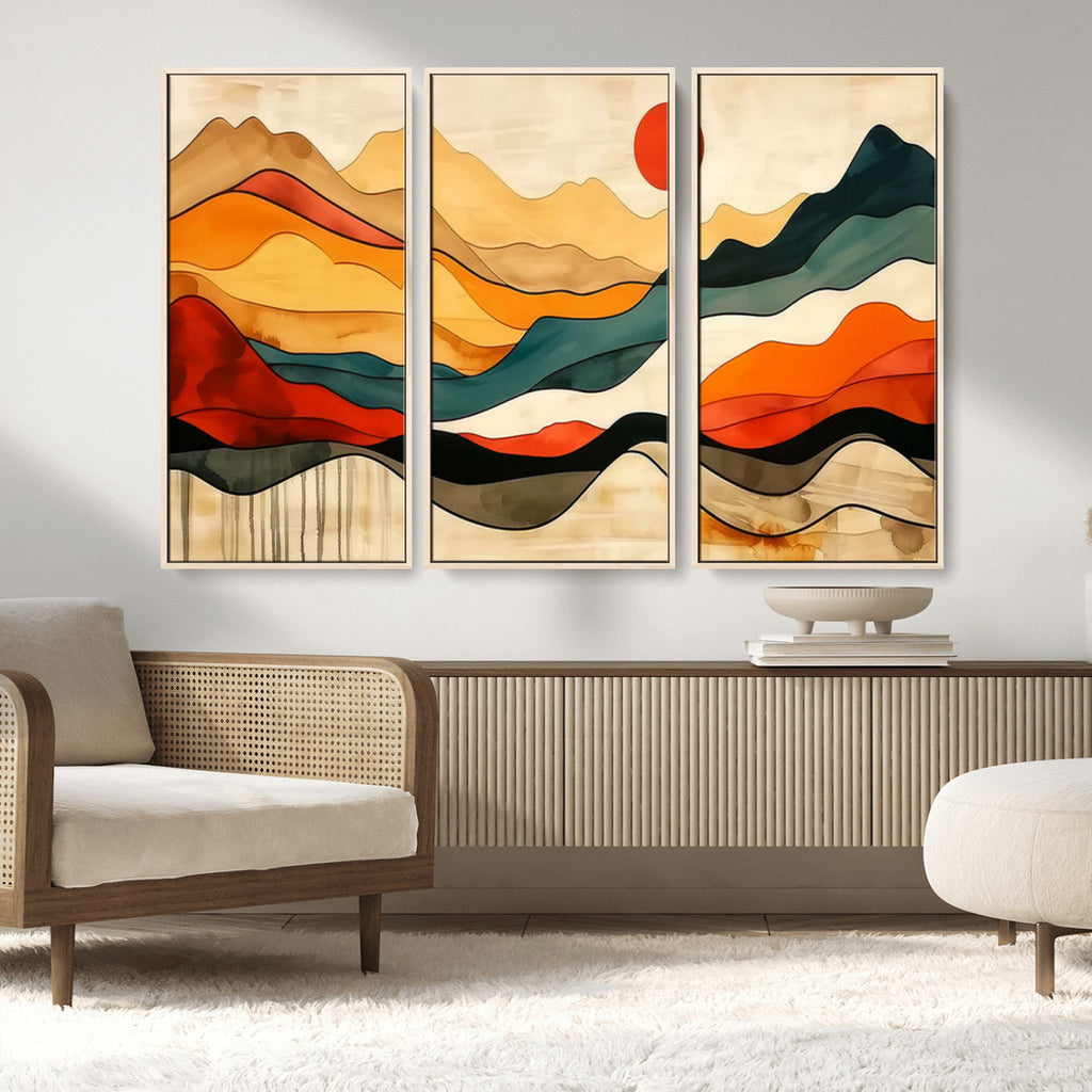 Abstract Mountain Wall Art | Framed Colorful Landscape Canvas