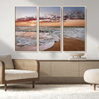 Ocean Sunset Wall Art Canvas Print | Sandy Shore and Gentle Waves