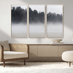 Surfer Fog Wall Art Canvas Print, Framed Foggy Beach and Coastal Surf Scene