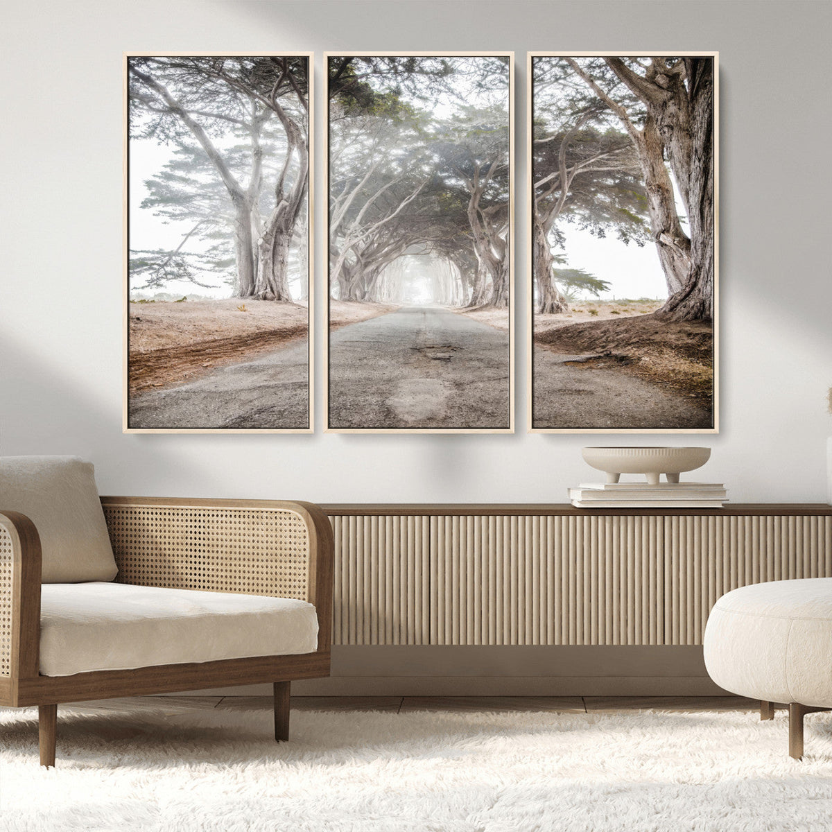 Cypress Tunnel Wall Art | Framed Misty Road Canvas Artwork