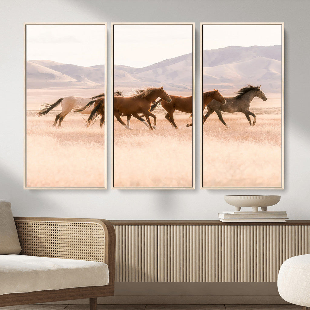 Wild Horse Wall Art Canvas Print, Framed Rustic Western Art, Desert Horse Scene