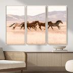 Wild Horse Wall Art Canvas Print, Framed Rustic Western Art, Desert Horse Scene