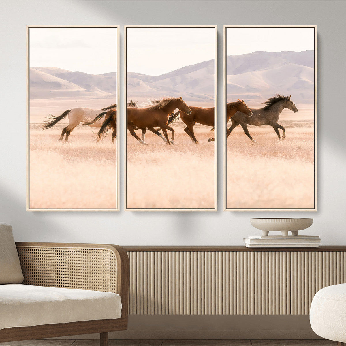 Wild Horse Wall Art Canvas Print, Framed Rustic Western Art, Desert Horse Scene