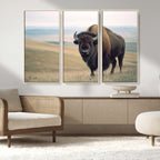 Bison Wall Art Canvas Print, Framed American Buffalo Rustic Western Artwork