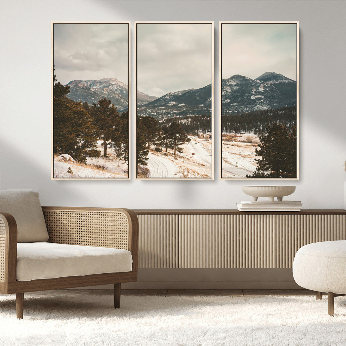 Mountain Landscape Wall Art Canvas Print, Framed Snowy Peaks Alpine Winter