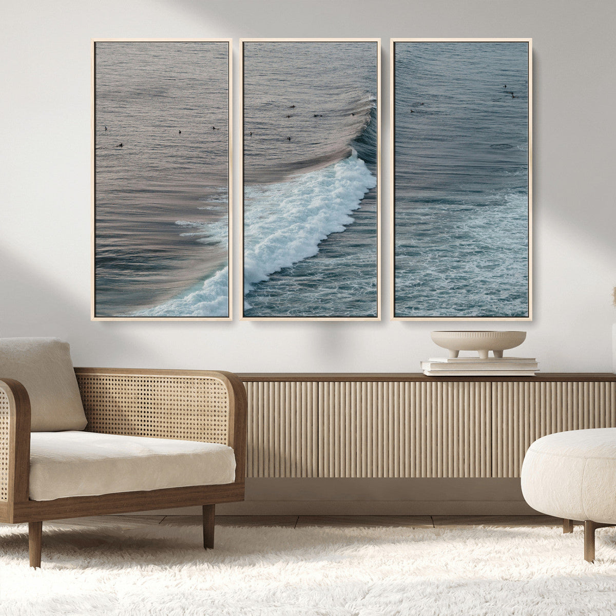 Ocean Waves Wall Art Canvas Print, Framed Coastal Serenity Surf Scene