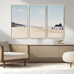 Minimalist Beach Wall Art Canvas Print, Framed Coastal Serenity Soft Sand