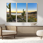 Saguaro Cactus Wall Art Canvas Print, Framed Desert Sunset Southwestern