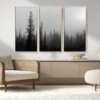 Misty Pines Wall Art Canvas Print, Framed Woodland Minimalist Black and White