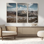 Mountain Landscape Wall Art Canvas Print, Framed Snowy Peaks Art, Rugged Highlands Rustic Adventure Decor