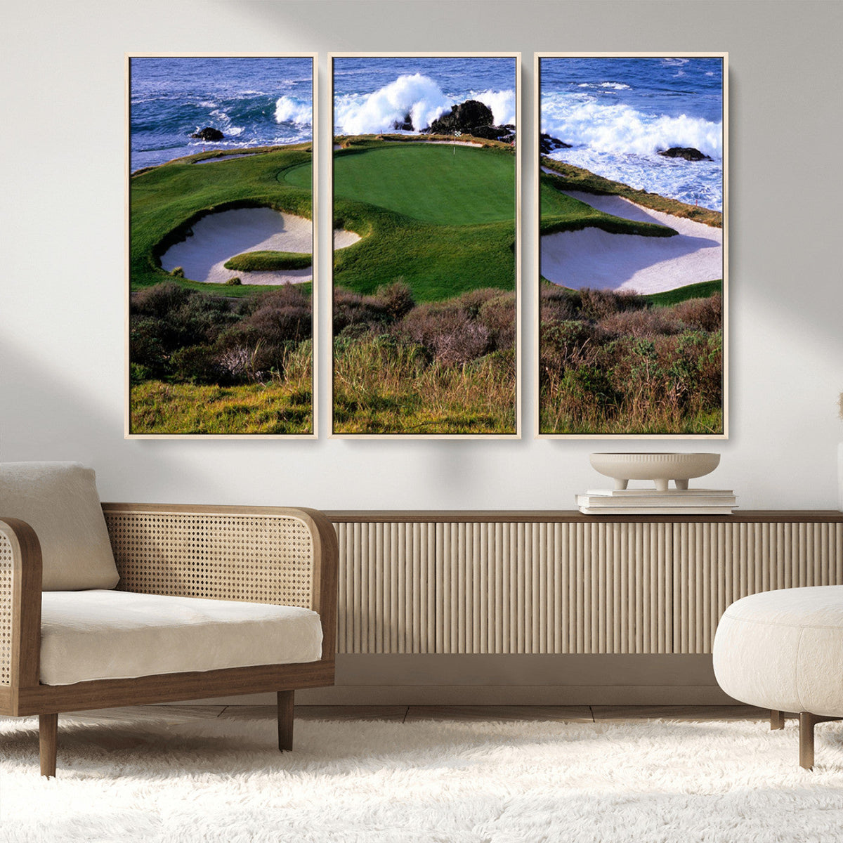California Pebble Beach Golf Links Wall Art Canvas Print, Iconic Monterey Coastal Golf Course