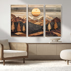 Wooden Mountain Layers Art | Rustic Pine Tree Landscape