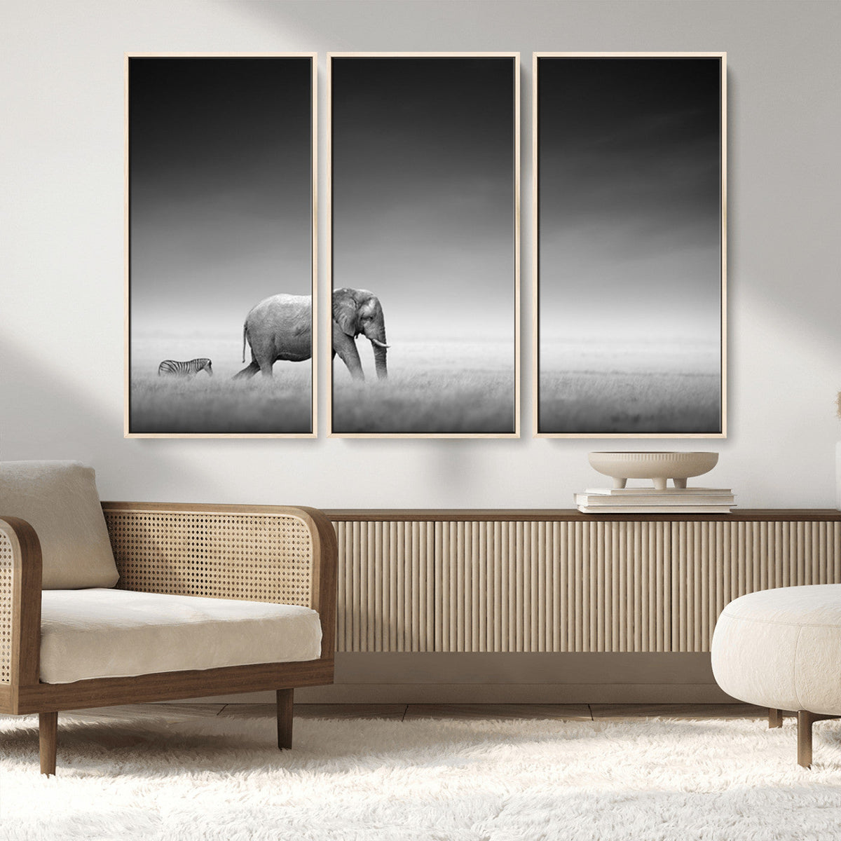 Elephant and Zebra Wall Art Canvas Print, Modern Artwork