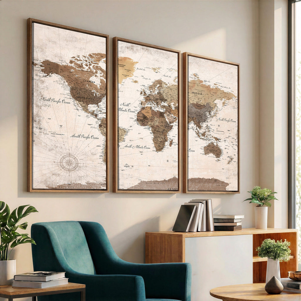 Modern World Map Canvas Print | Framed Travel Map Wall Art