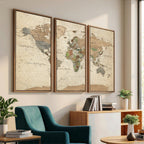 Framed World Map Wall Art for Home and Office Decor