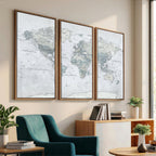 Push Pin World Map Canvas Print - Detailed Vintage World Map