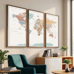 Pastel Colors World Map Wall Art Canvas Print