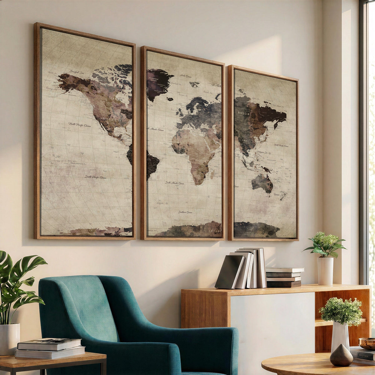 World Map Canvas Print, Detailed Map of the World, Adventure Gift for Couples and Anniversaries