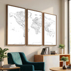 World Map Canvas Print, Framed Modern Detailed Map of the World for Home or Office