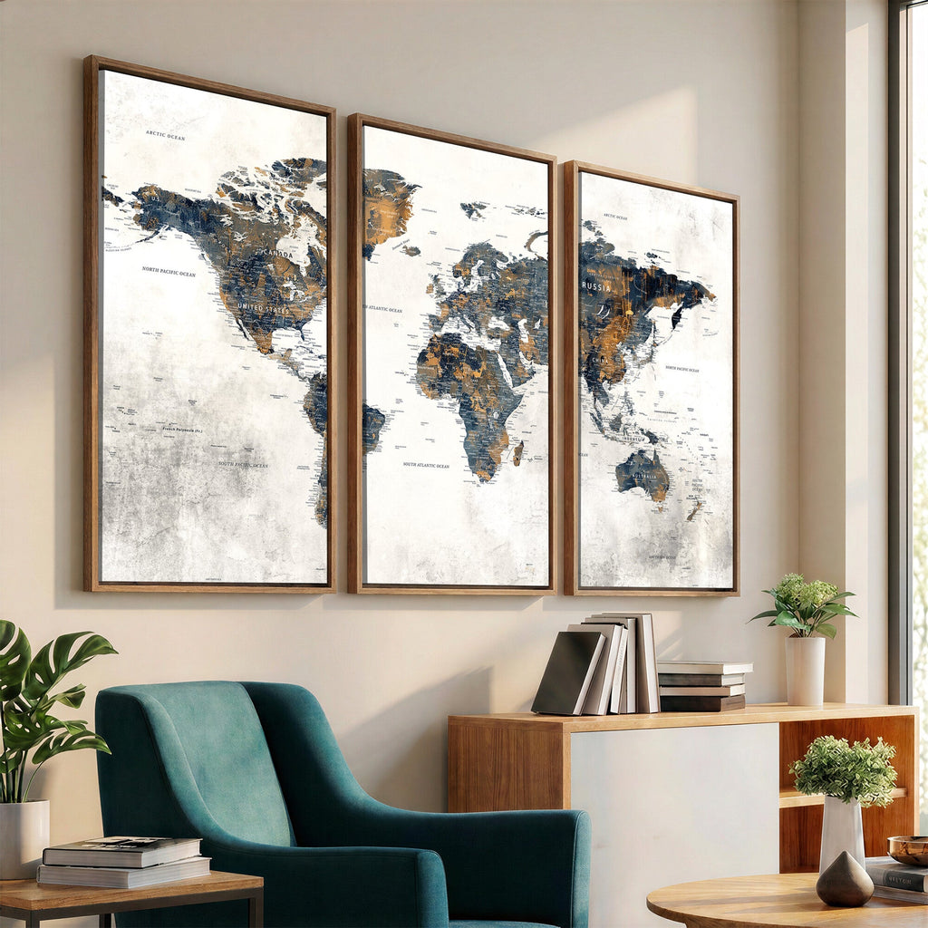 World Map Wall Art Canvas Print for Office Wall Decor